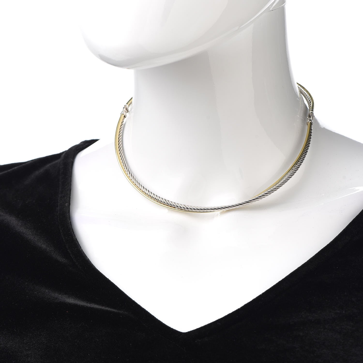 David Yurman Sterling Silver 18K Yellow Gold Crossover Cable Choker Necklace 2 of 3