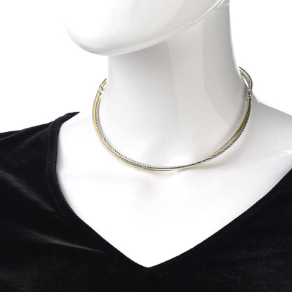David Yurman Sterling Silver 18K Yellow Gold Crossover Cable Choker Necklace 2 of 3