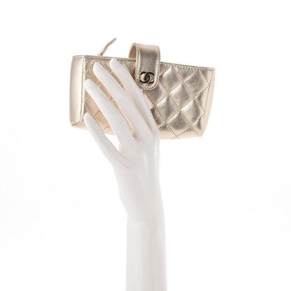Chanel Metallic Calfskin Quilted Mini Phone Holder Clutch Light Gold 2 of 7