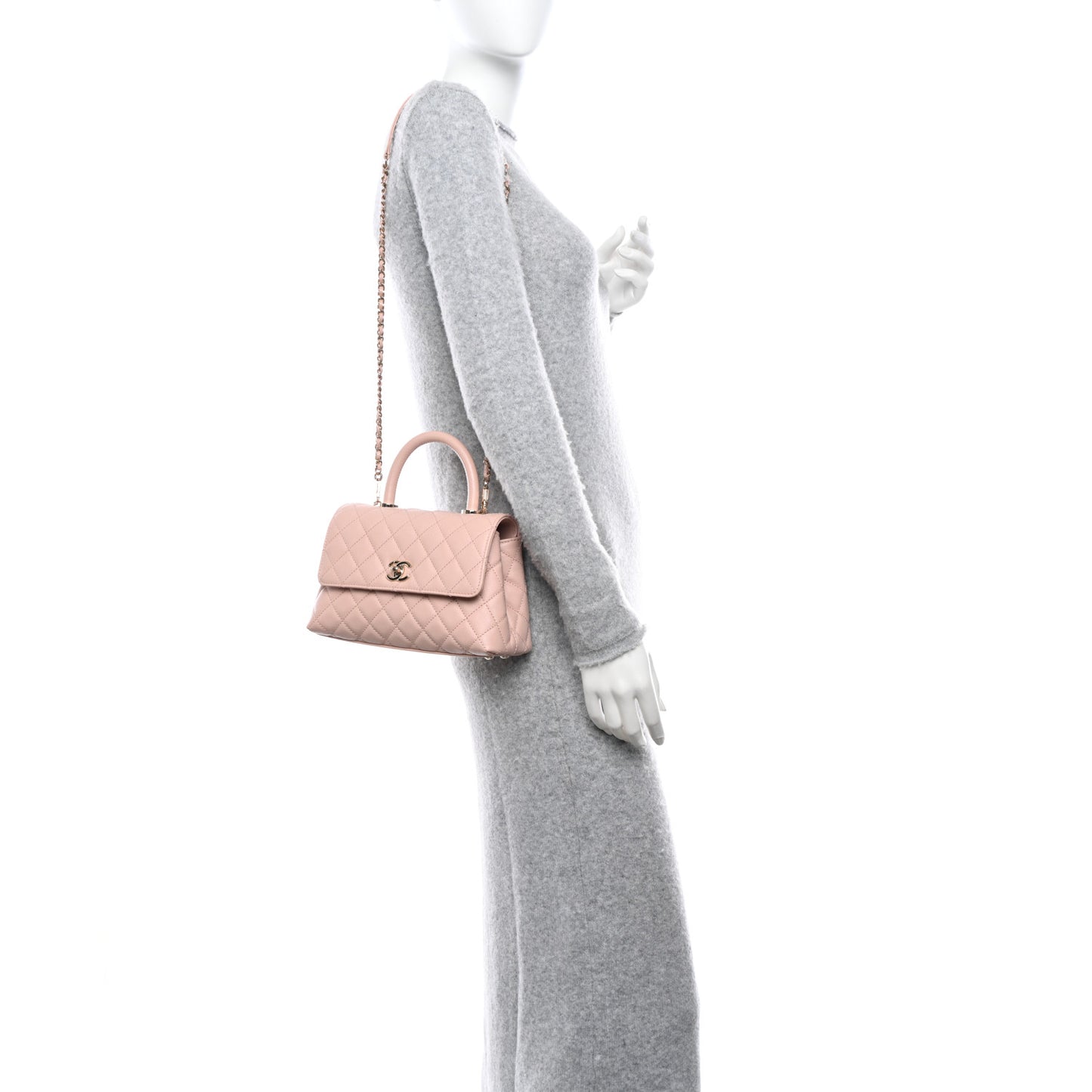 Caviar Quilted Mini Coco Handle Flap Beige