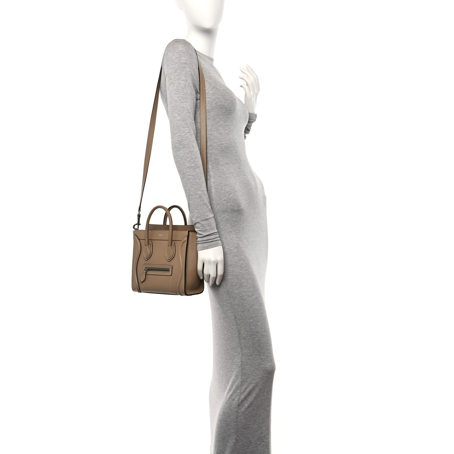 Celine Drummed Calfskin Nano Luggage Dune 2 of 13