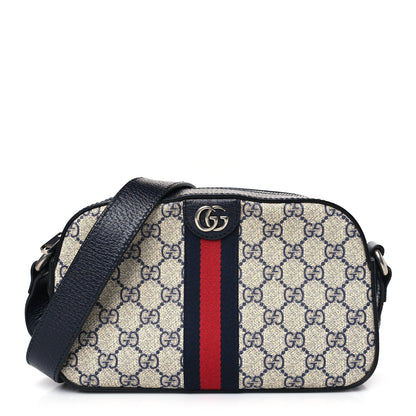 Gucci GG Supreme Monogram Textured Dollar Calfskin Web Small Ophidia Camera Bag Beige Blue 1 of 8