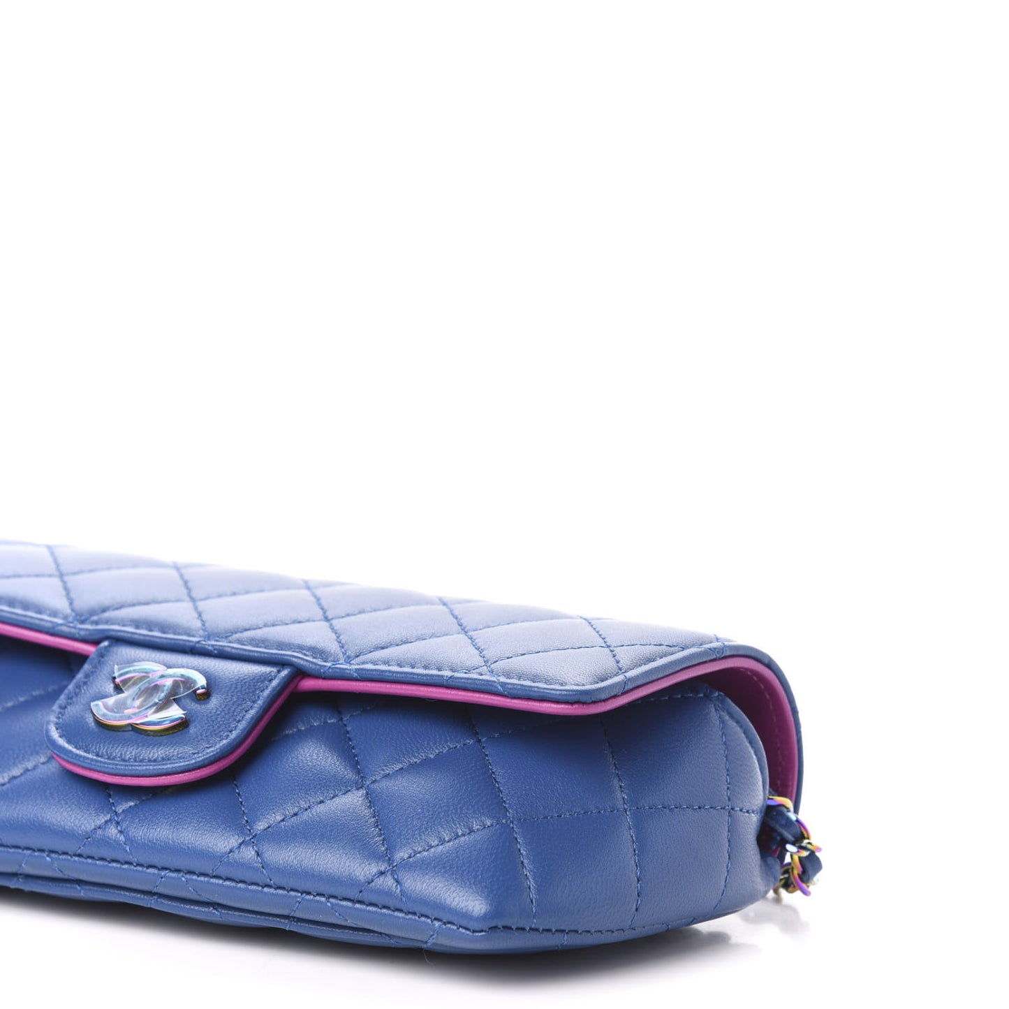 Lambskin Quilted Glasses Case With Chain Blue Purple