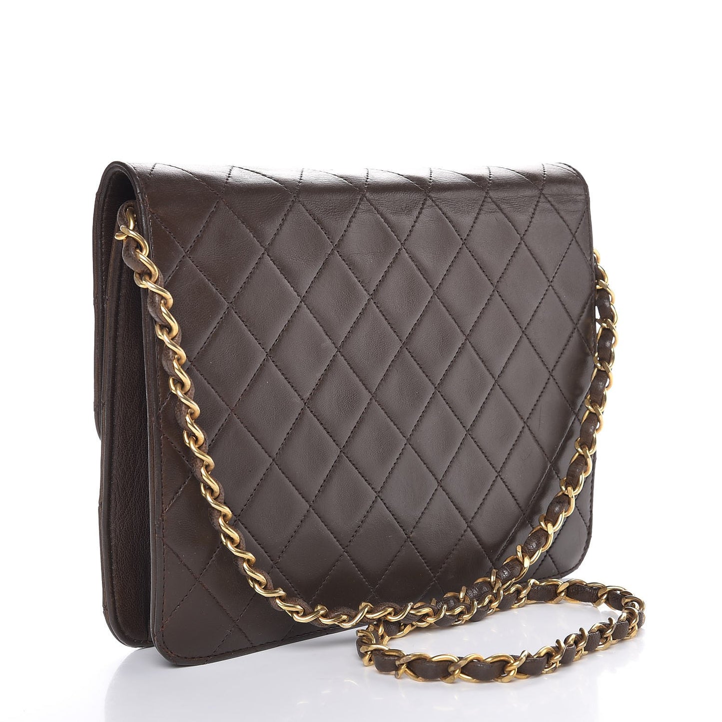 Lambskin Quilted Small Single Flap Brown