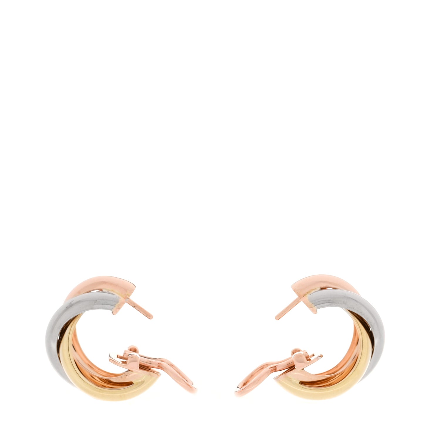 18K Pink Yellow White Gold Classic Trinity Hoop Earrings