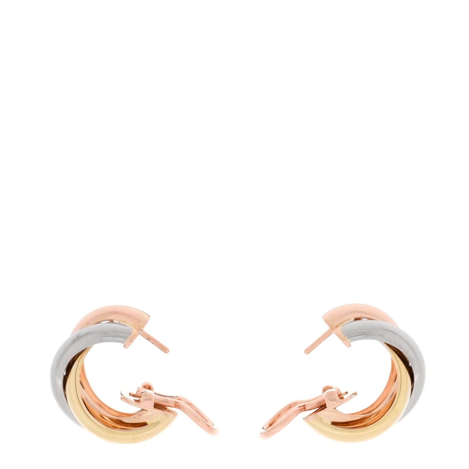 Cartier 18K Pink Yellow White Gold Classic Trinity Hoop Earrings 3 of 5