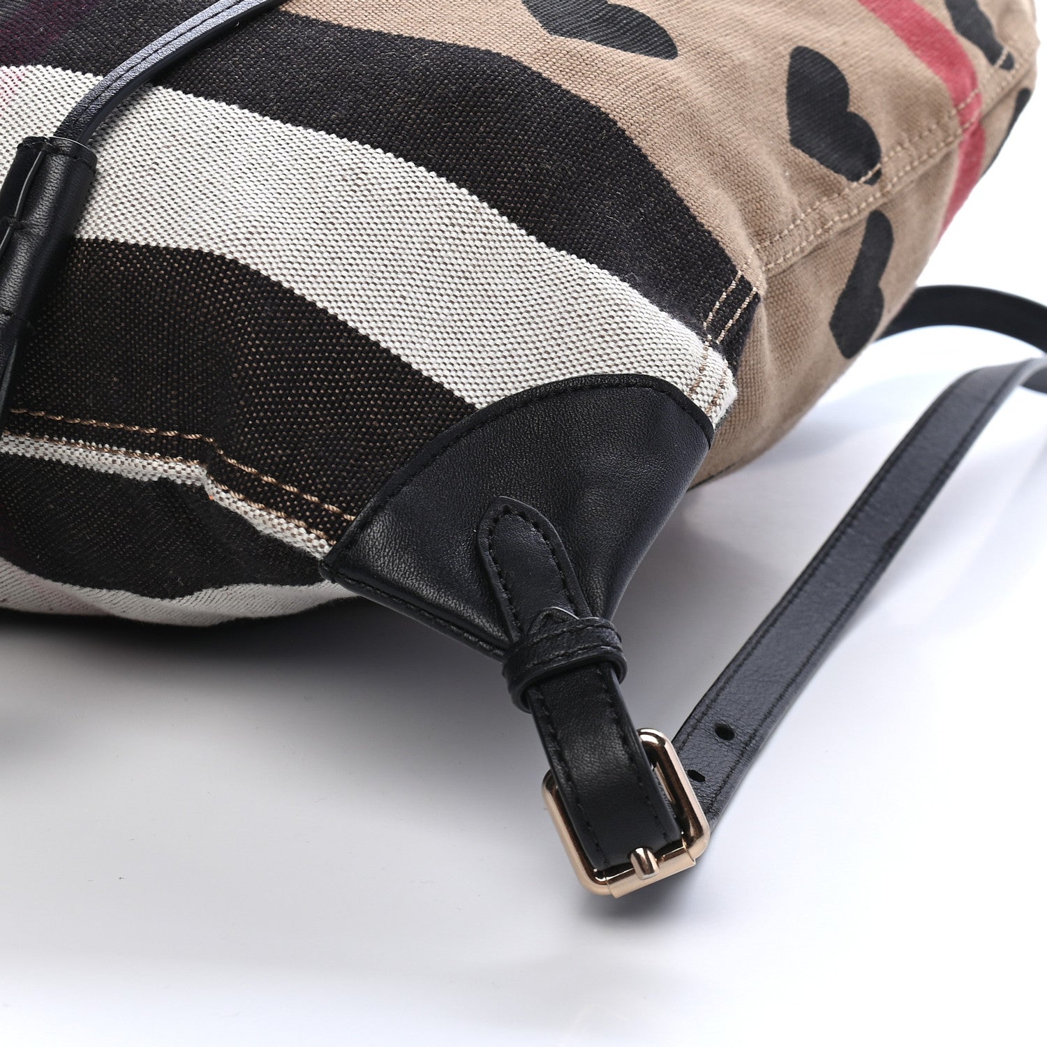 Burberry Overdyed Canvas Mega Check Heart Print Medium Chiltern Backpack Black 9 of 9