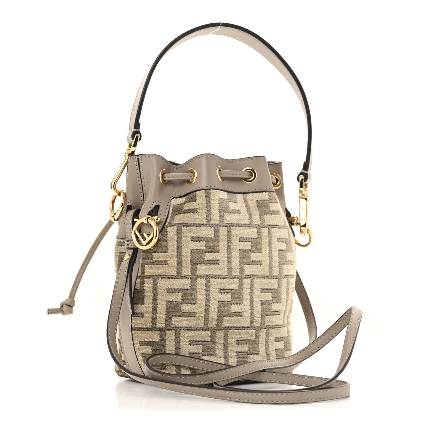 Chenille Vitello King FF Mini Mon Tresor Bucket Bag Tortora Nuvola