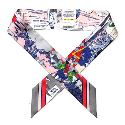 Hermes Silk Wow Twilly Gris Rose Vert 1 of 4