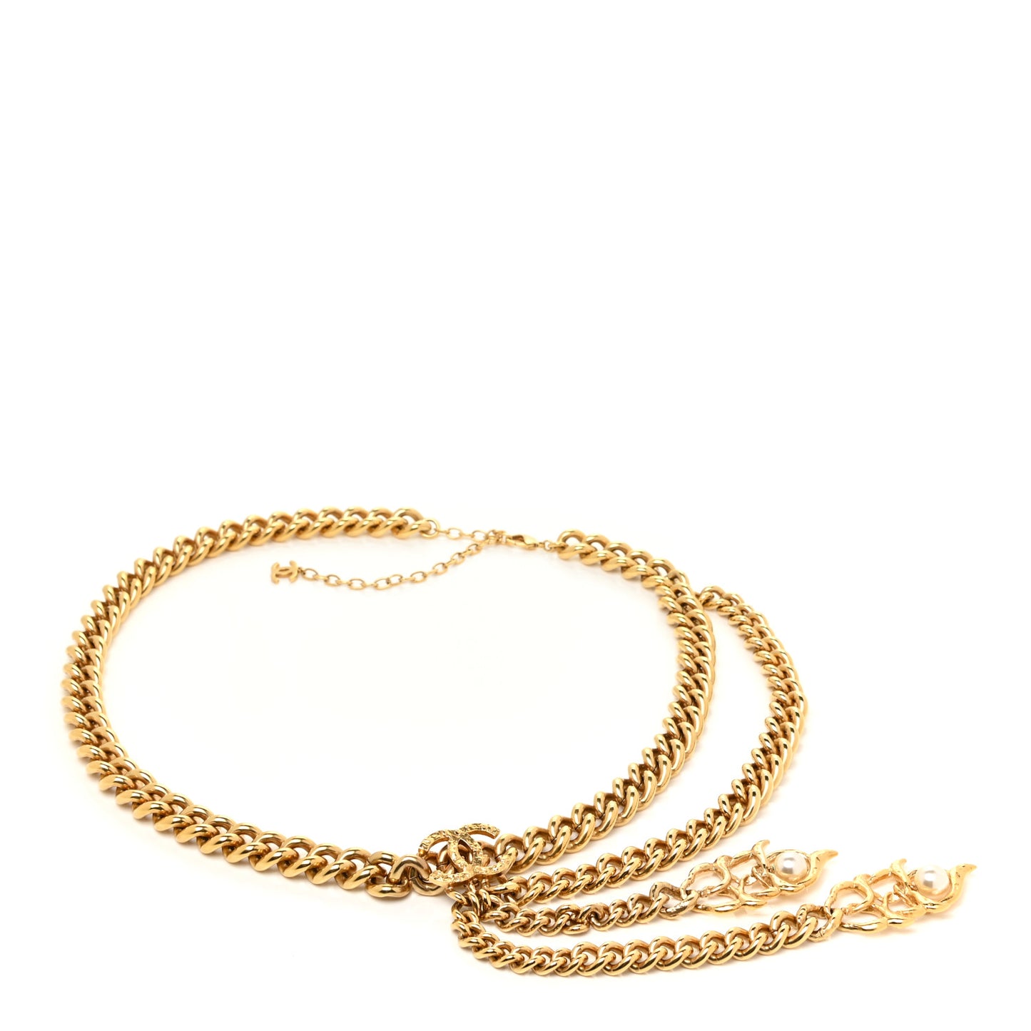 Metal Chain Pearl CC Fancy Belt 75 Gold Pearly White