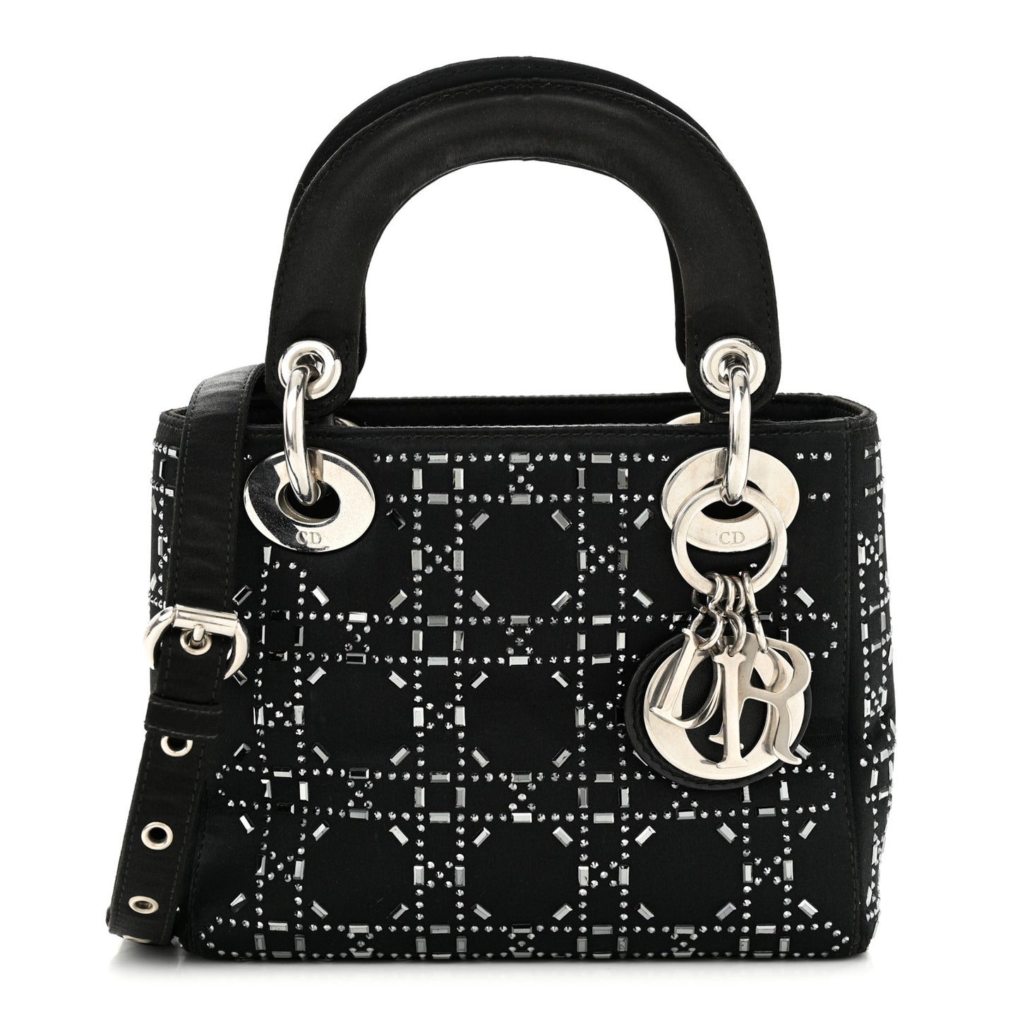 CHRISTIAN DIOR Satin Crystal Cannage Mini Lady Dior Black