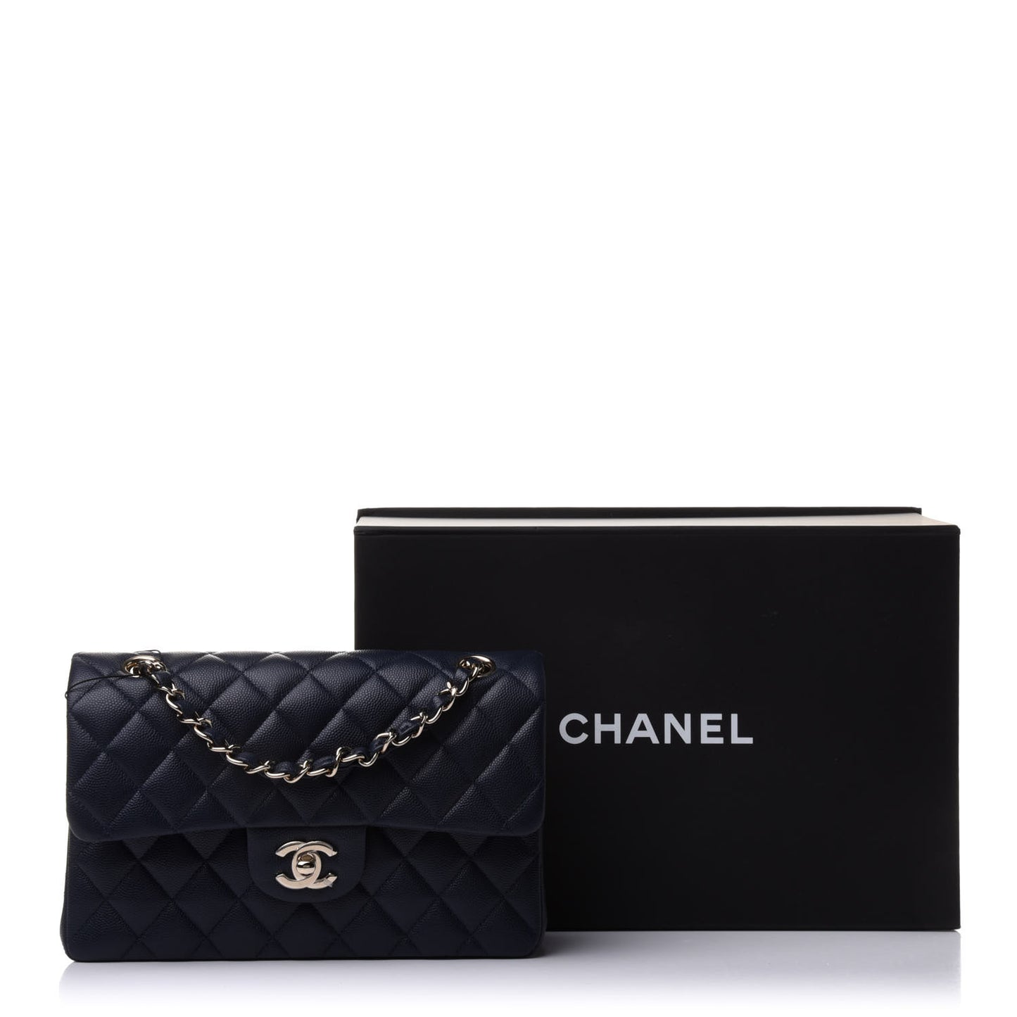 Caviar Quilted Small Double Flap Navy