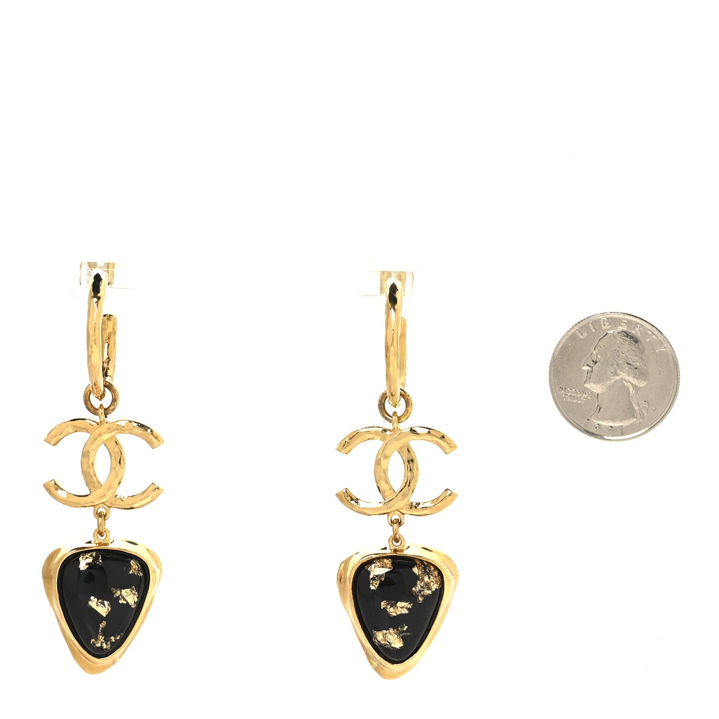 Resin CC Hoop Drop Earrings Gold Black