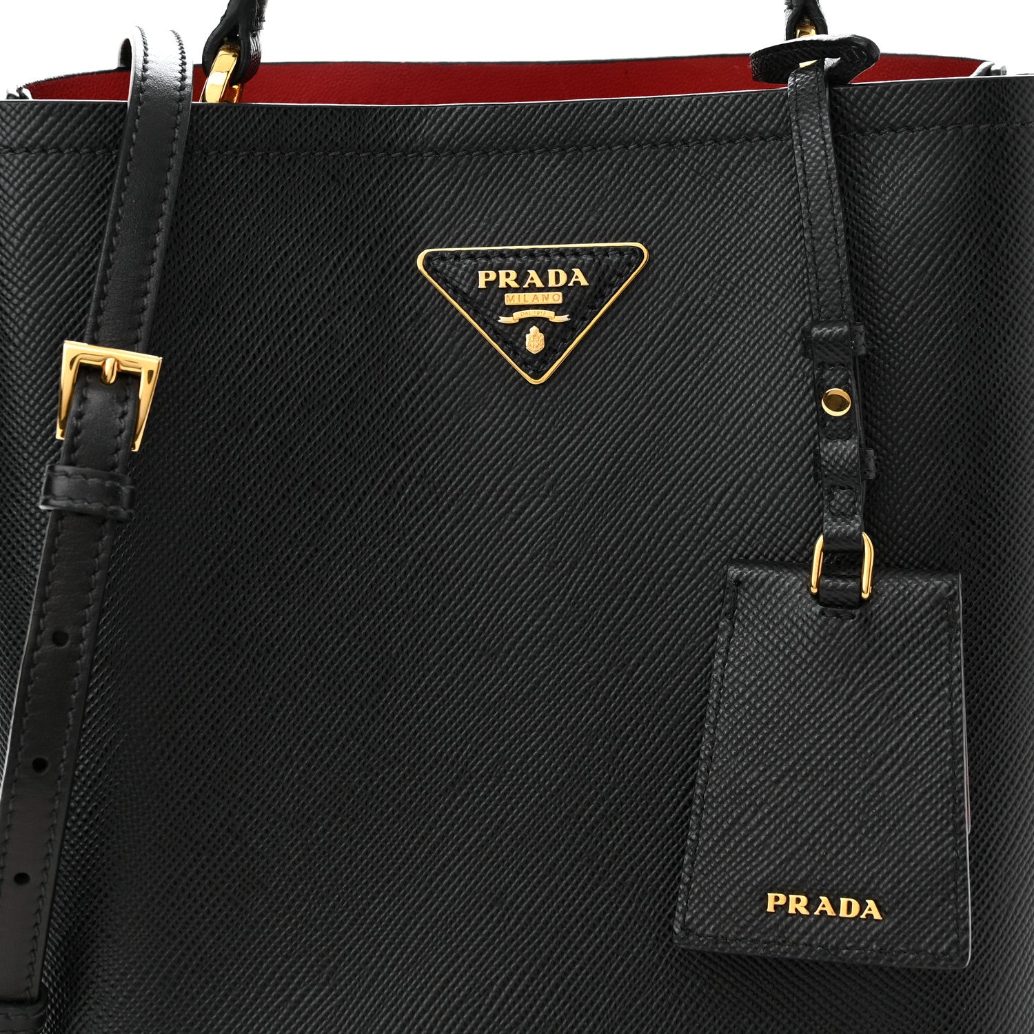 Prada Saffiano Cuir Medium Panier Bucket Bag Black Fuoco 7 of 9
