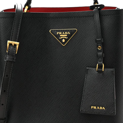 Prada Saffiano Cuir Medium Panier Bucket Bag Black Fuoco 7 of 9