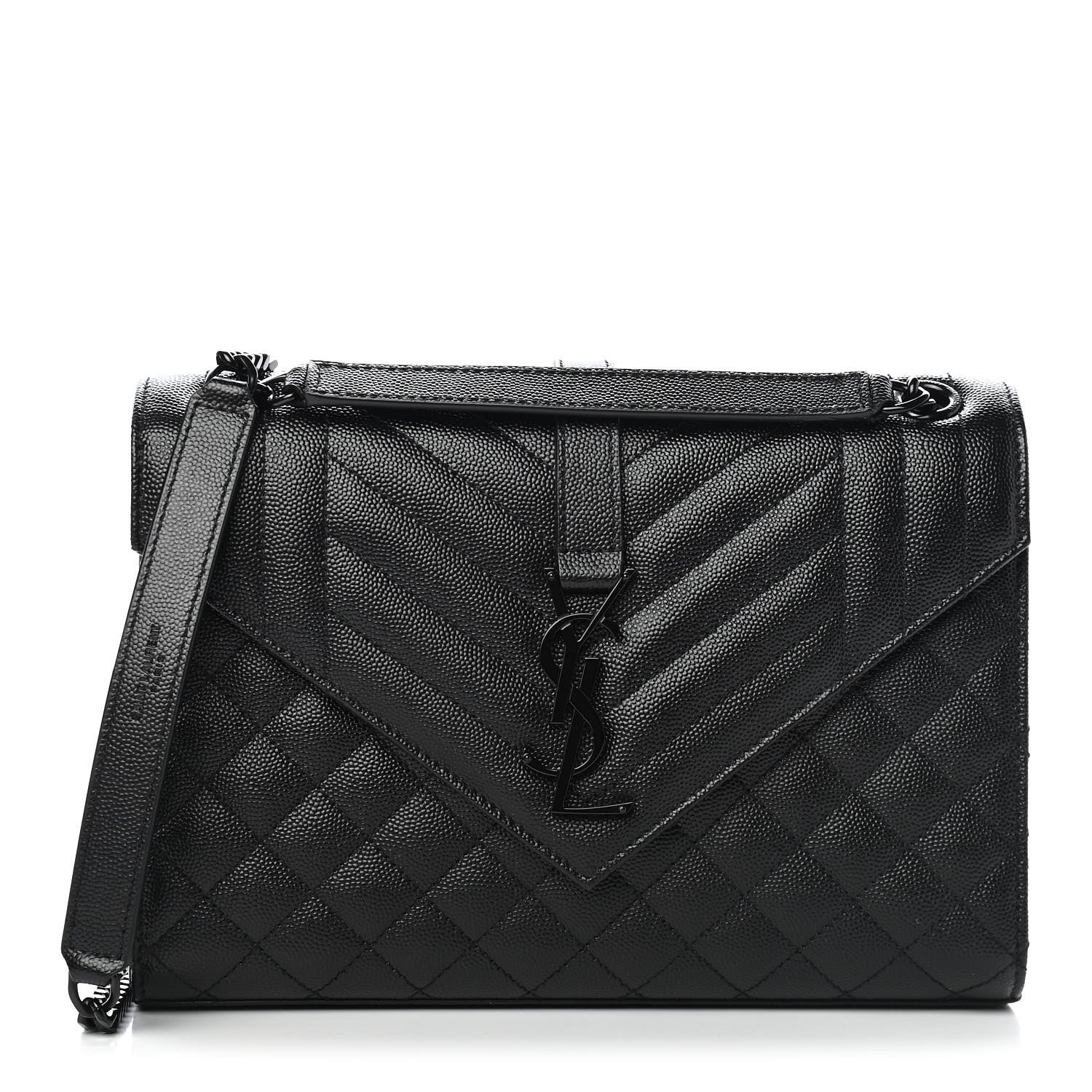Saint Laurent Grain De Poudre Textured Mixed Matelasse Triquilt Medium Monogram Satchel Black 1 of 10