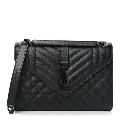 Saint Laurent Grain De Poudre Textured Mixed Matelasse Triquilt Medium Monogram Satchel Black 1 of 10