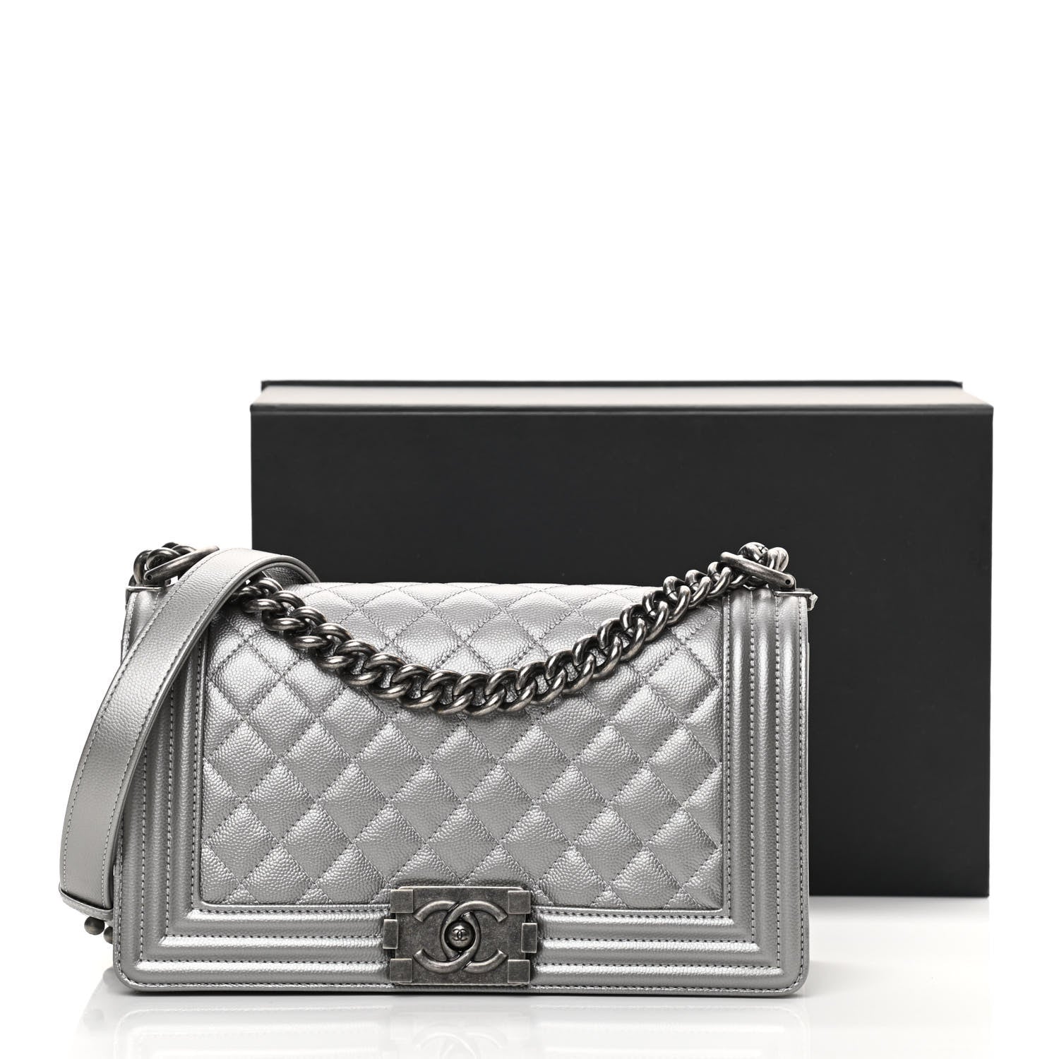 Chanel Metallic Caviar Quilted Medium Boy Flap Silver 12 of 12