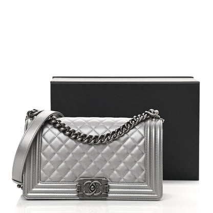 Chanel Metallic Caviar Quilted Medium Boy Flap Silver 12 of 12
