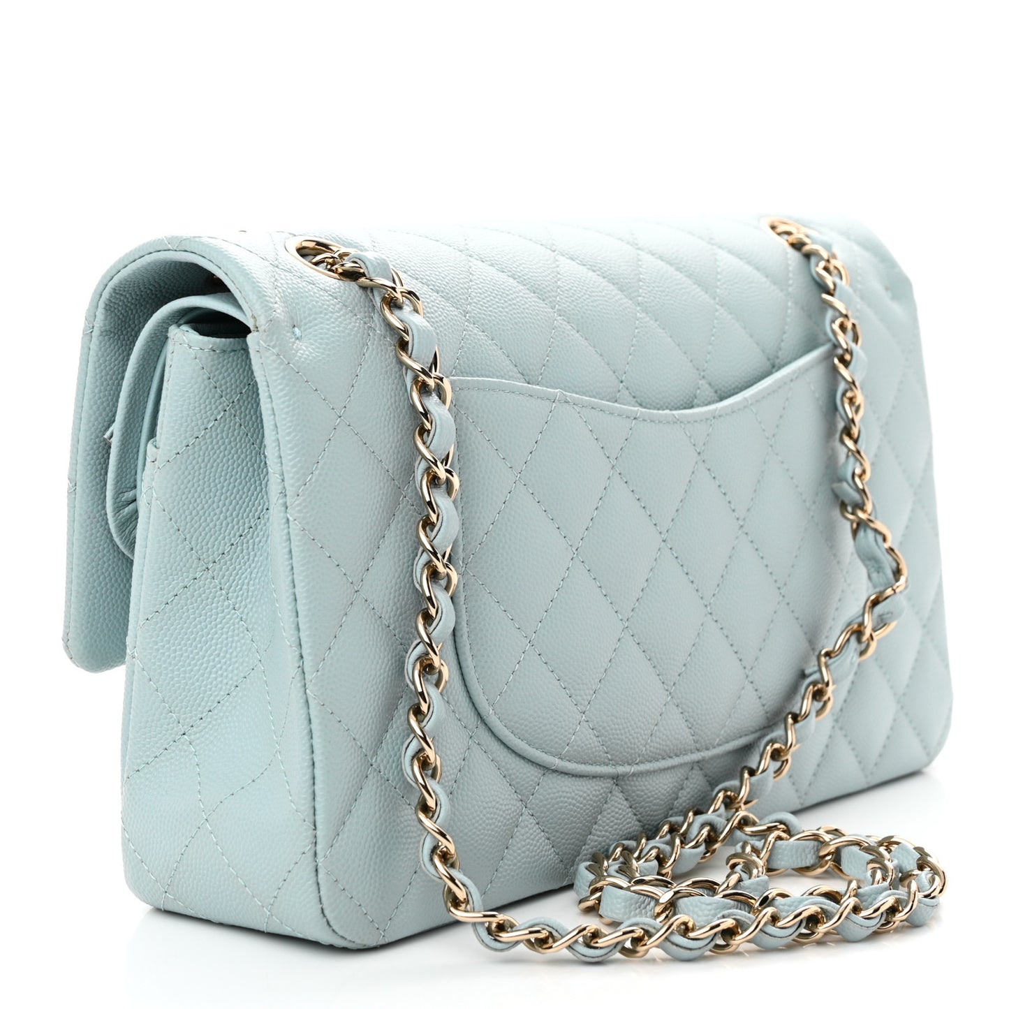 Caviar Quilted Medium Double Flap Light Blue