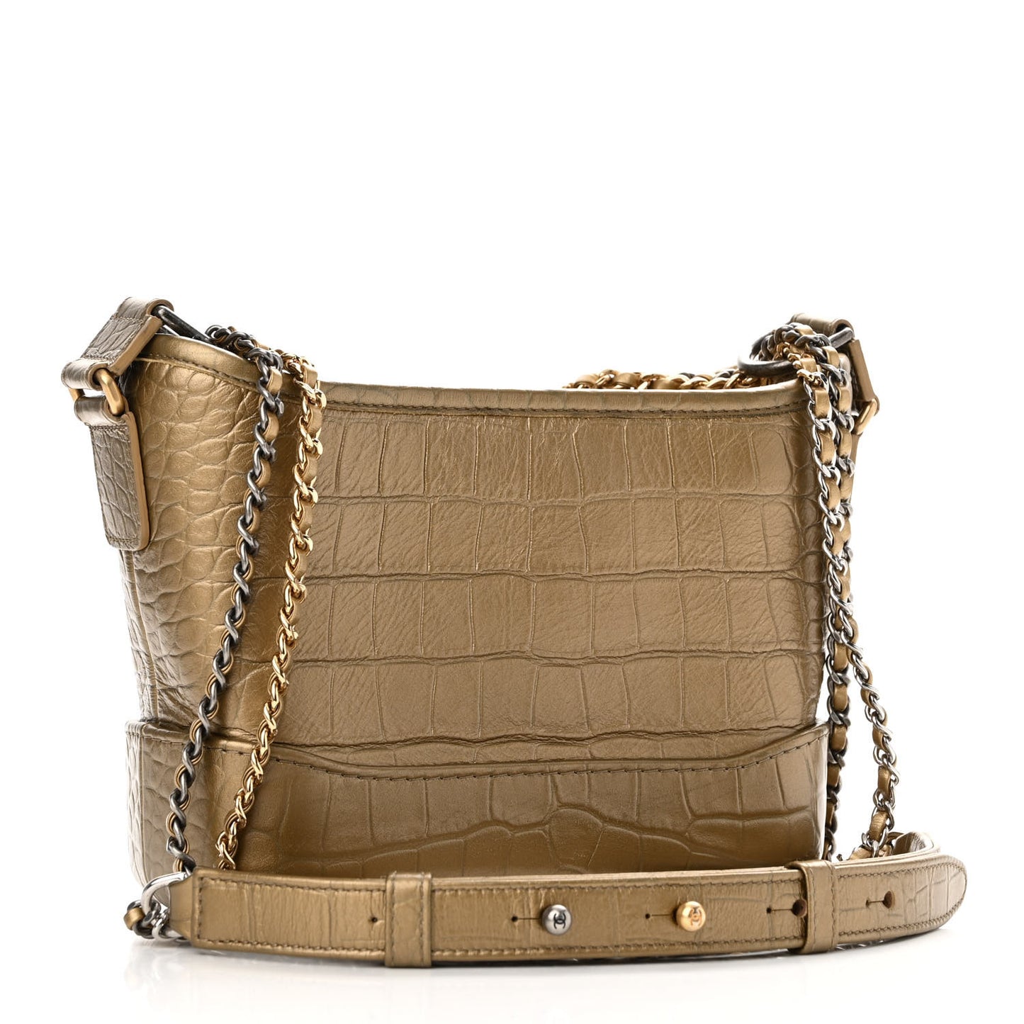 Metallic Calfskin Crocodile Embossed Cocodile Small Gabrielle Hobo Gold