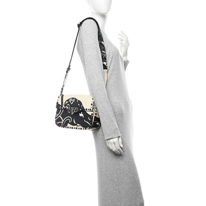 Valentino Garavani Calfskin Panther Medium Guitar Strap Rockstud Rolling Flap Saddle Bag Light Ivory Black 2 of 10