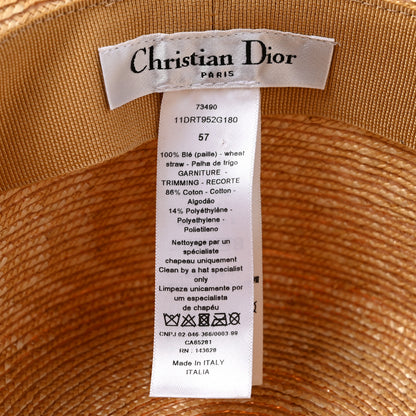 Christian Dior Straw Embroidered D-Bobby Large Brim Hat 57 Rose 8 of 9