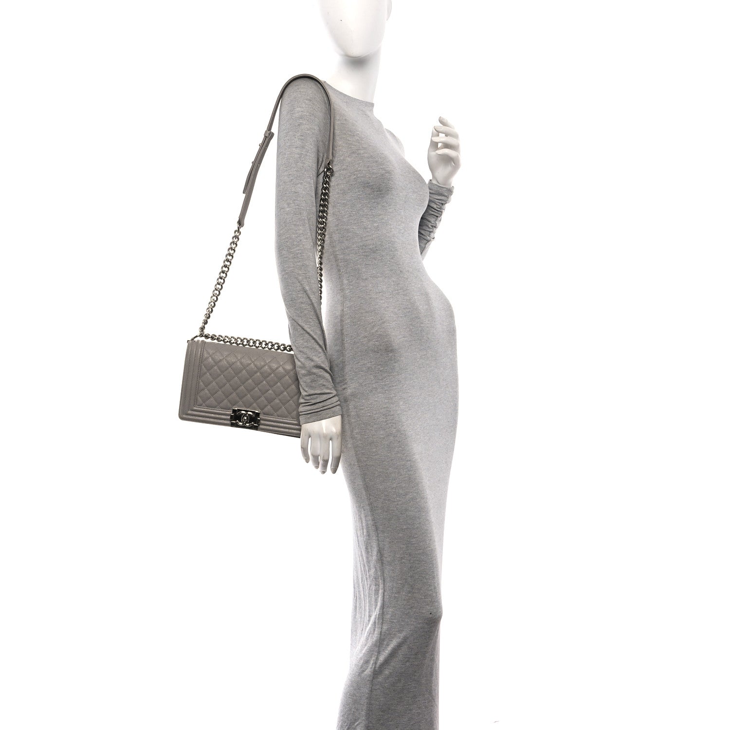Chanel Caviar Quilted Medium Boy Flap Light Grey 2 of 15