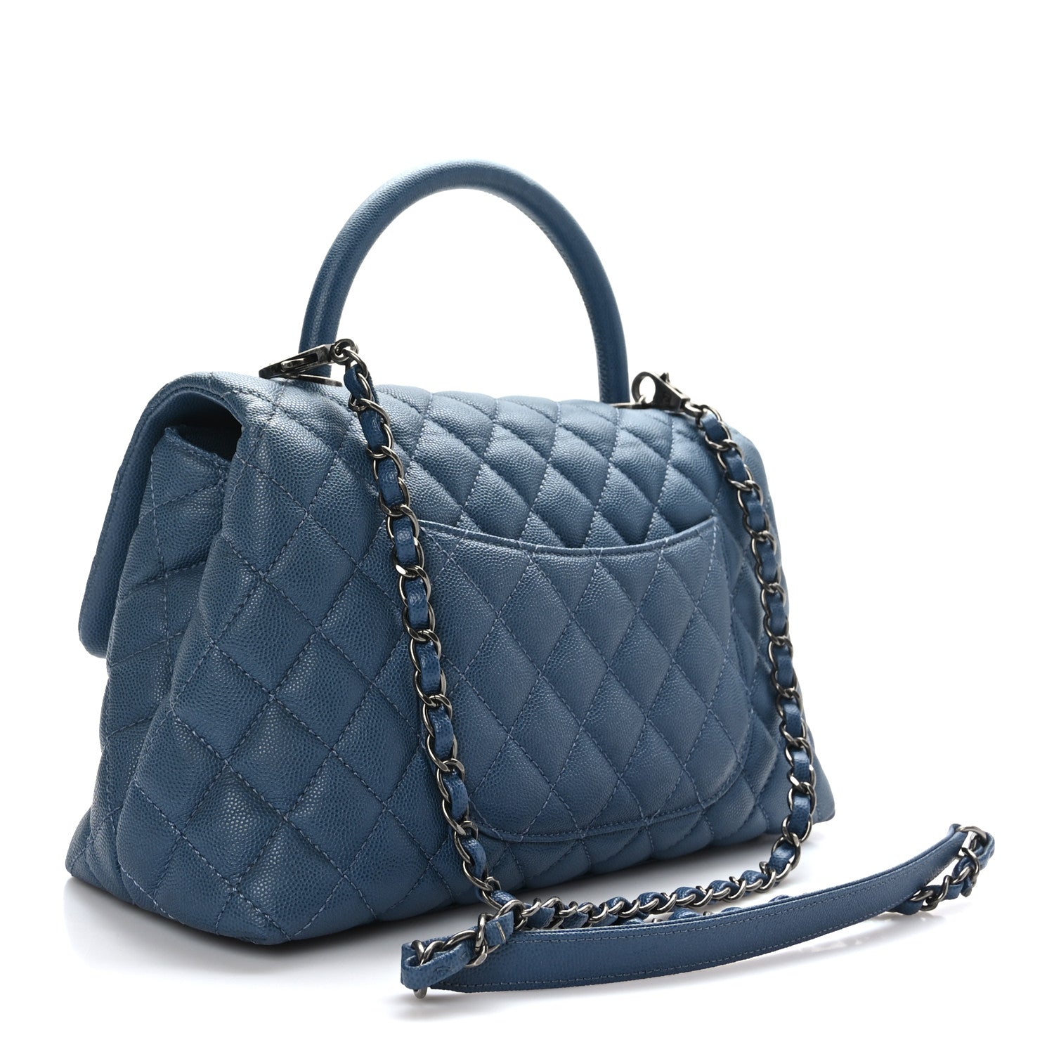 Chanel Caviar Quilted Small Coco Handle Flap Blue 3 of 9