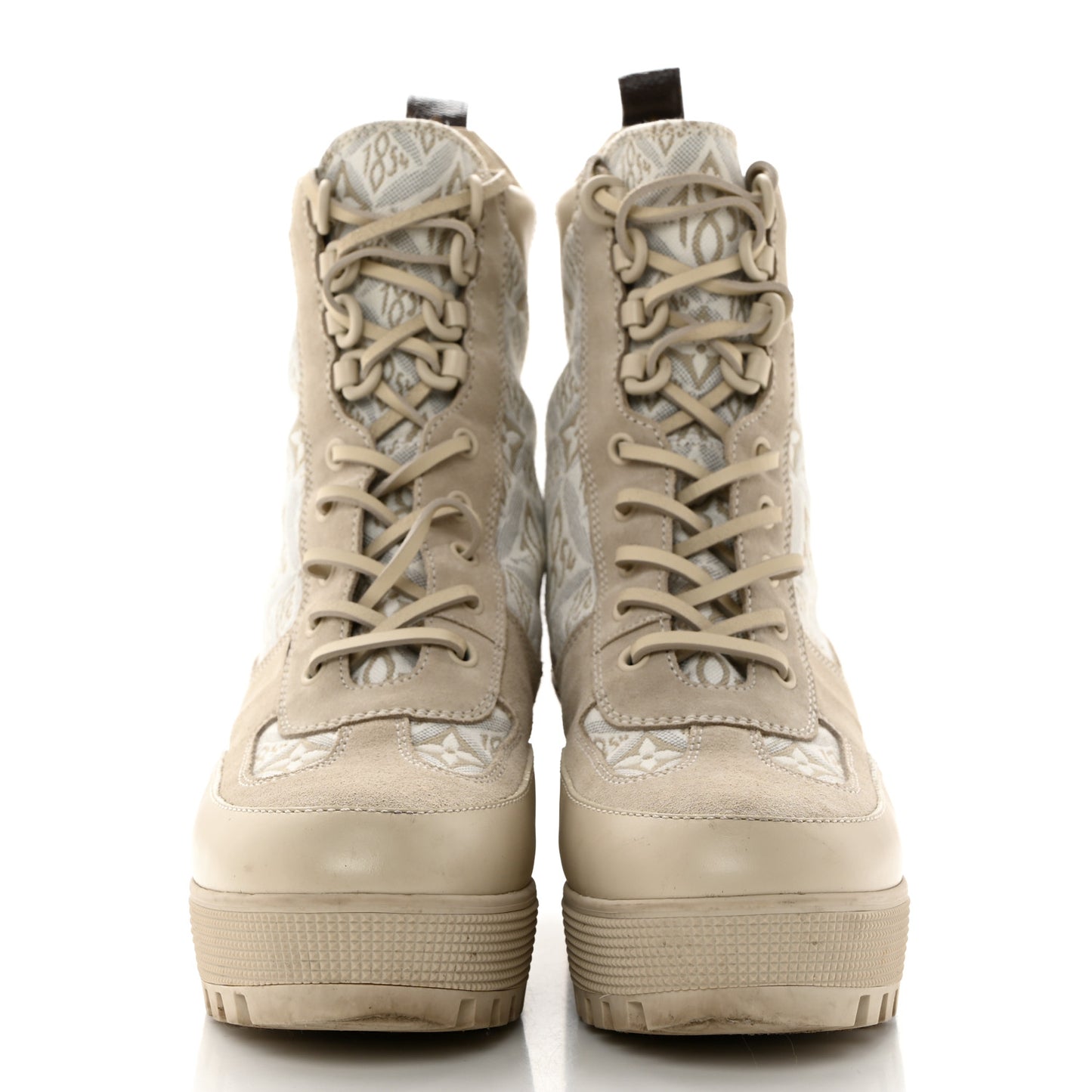 Suede Calfskin Jacquard Since 1854 Laureate Platform Desert Boots 40 Beige