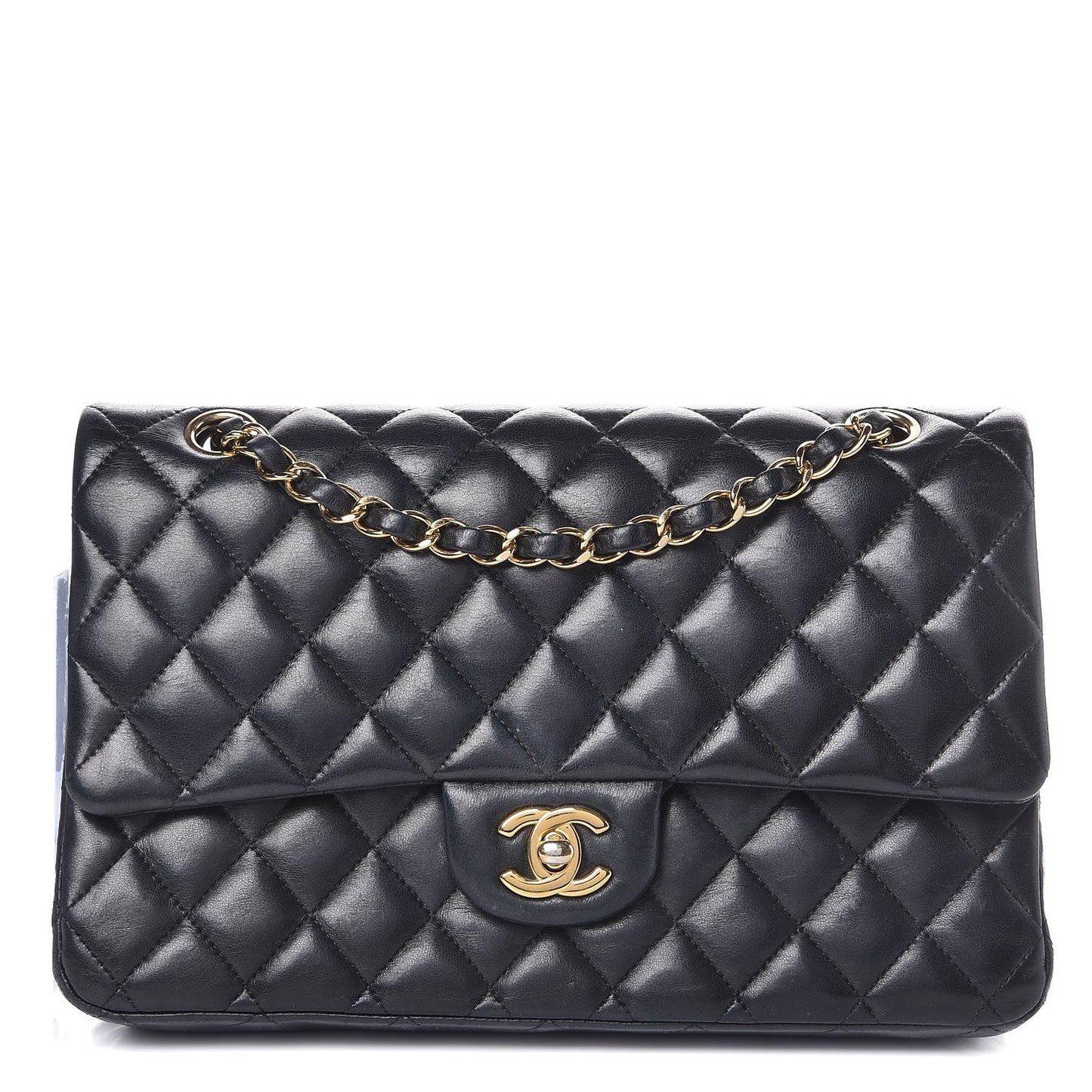 Lambskin Quilted Medium Double Flap Black