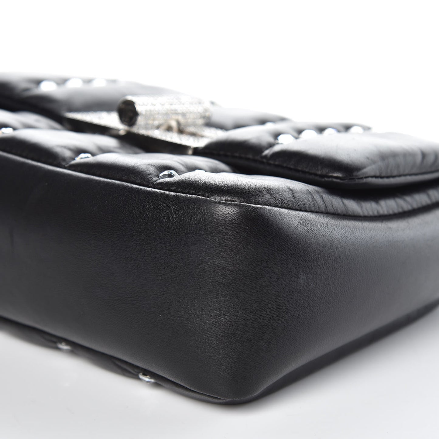 Lambskin Quilted Crystal Small Natalia Chain Bag Black