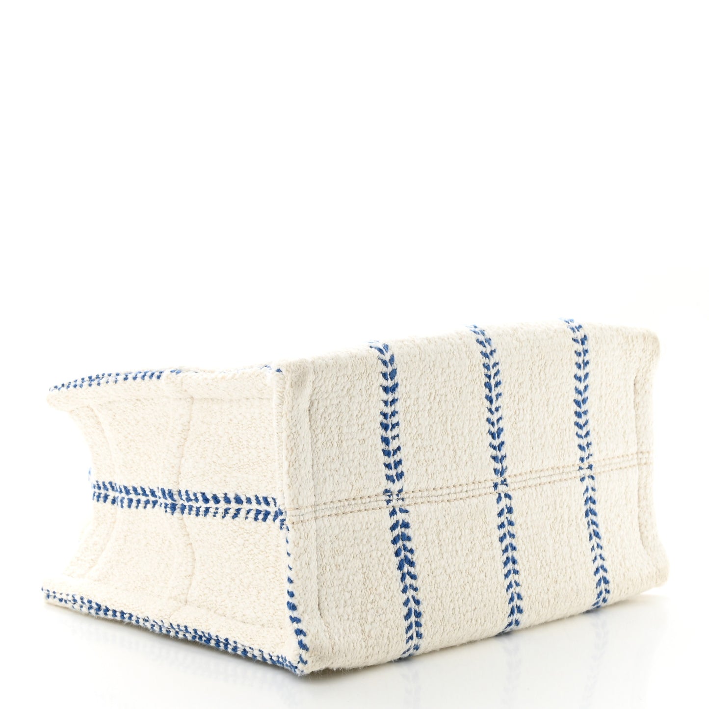 Canvas Calfskin Stripe Triomphe Small Cabas Thais White Blue