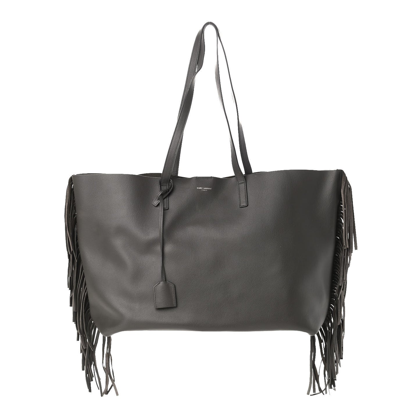 Calfskin Large Fringe Shopping Tote Dark Grey