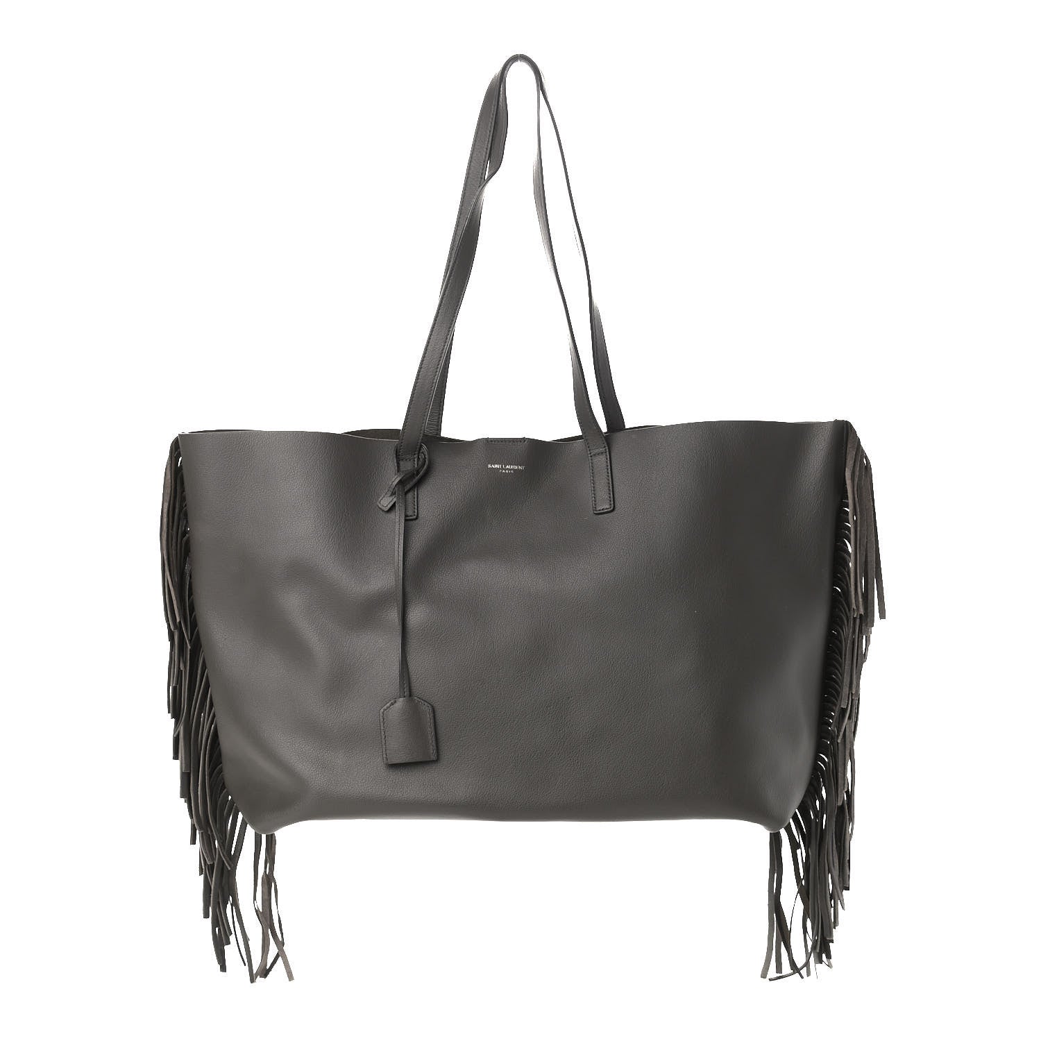 Saint Laurent Calfskin Large Fringe Shopping Tote Dark Grey 3 of 15