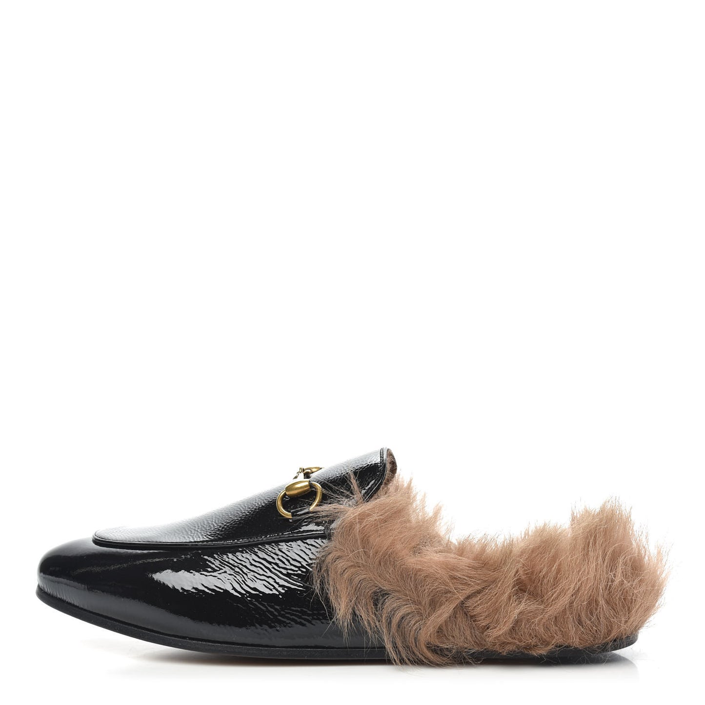 Patent Fur Womens Princetown Slippers 37.5 Black