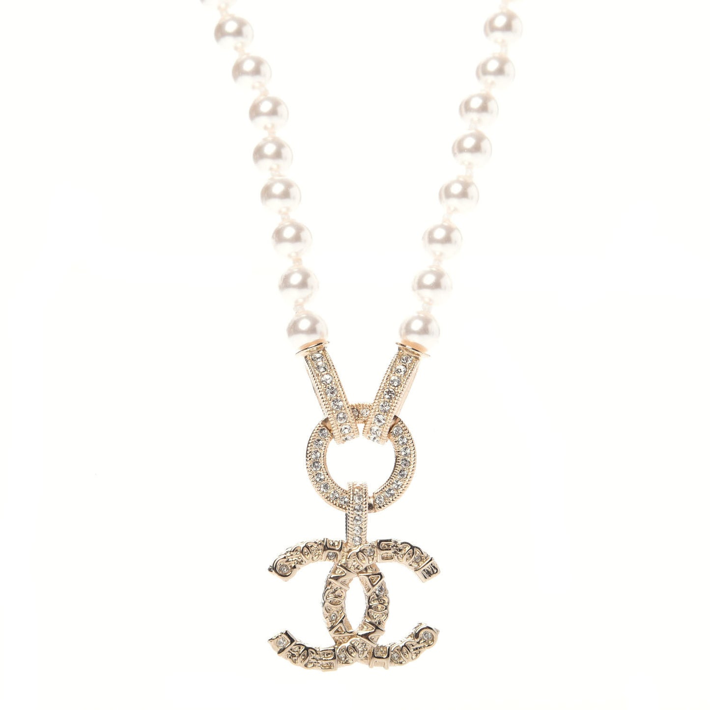 Pearl Crystal CC Short Logo Necklace Gold