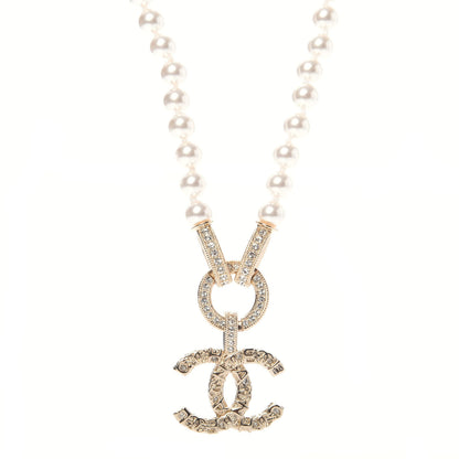 Chanel Pearl Crystal CC Short Logo Necklace Gold 4 of 6