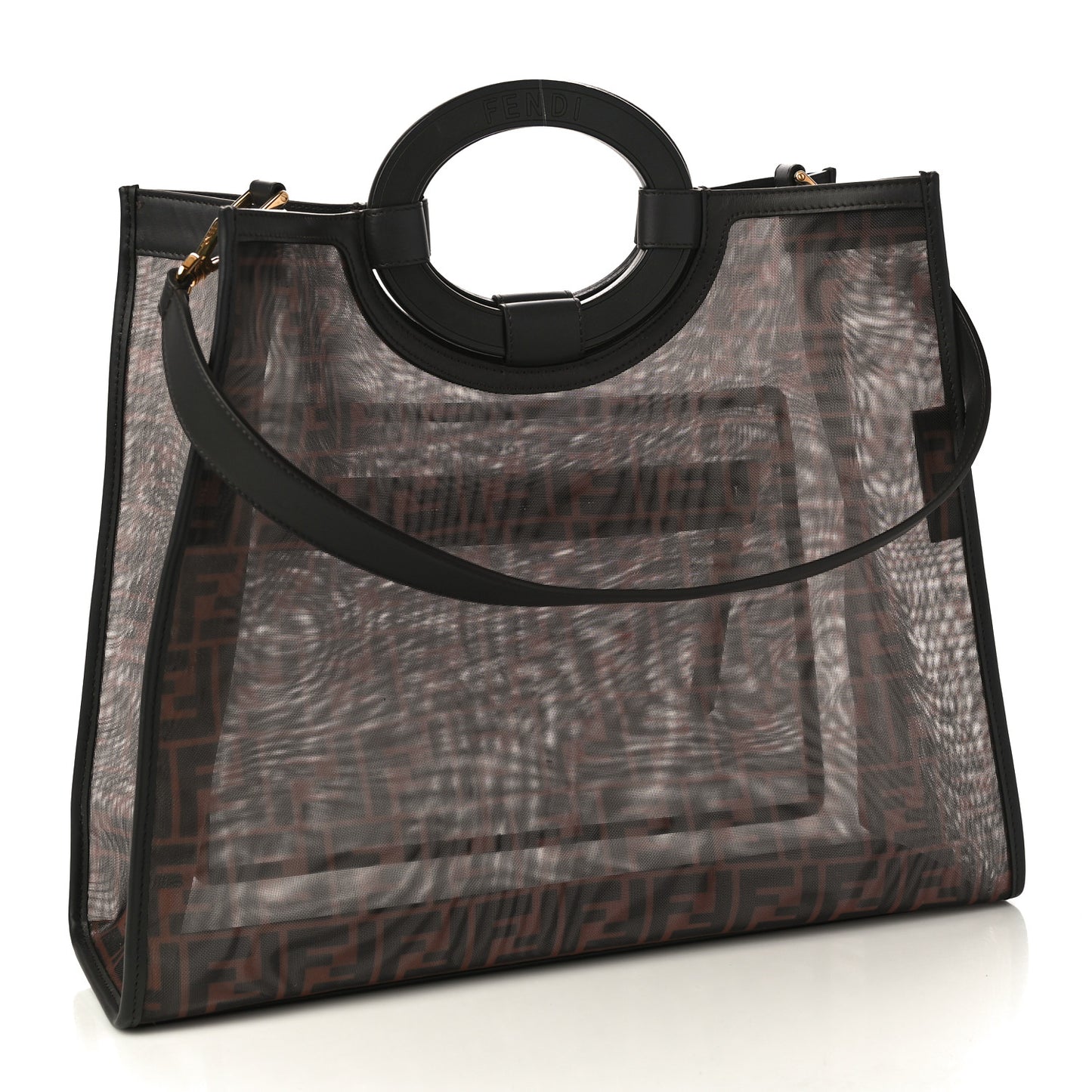 Mesh Vitello Century Cuoio FF 1974 Medium Runaway Shopper Tote Marrone Black Ebano