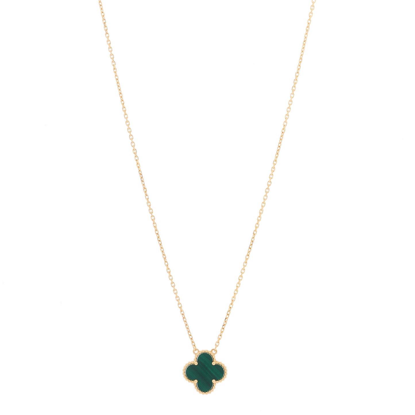 18K Yellow Gold Malachite Vintage Alhambra Pendant Necklace