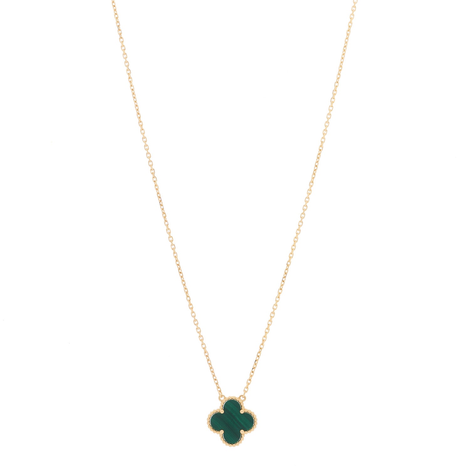 Van Cleef & Arpels 18K Yellow Gold Malachite Vintage Alhambra Pendant Necklace 1 of 5