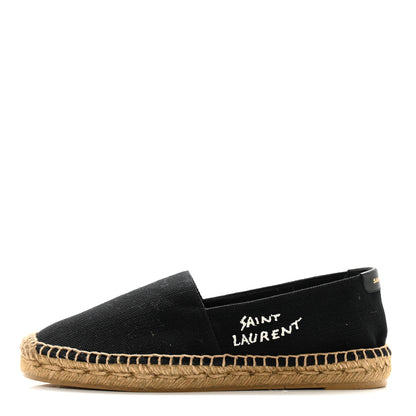 Saint Laurent Canvas Nappa Elba Light Logo Embroidered Espadrilles 37 Black 1 of 13
