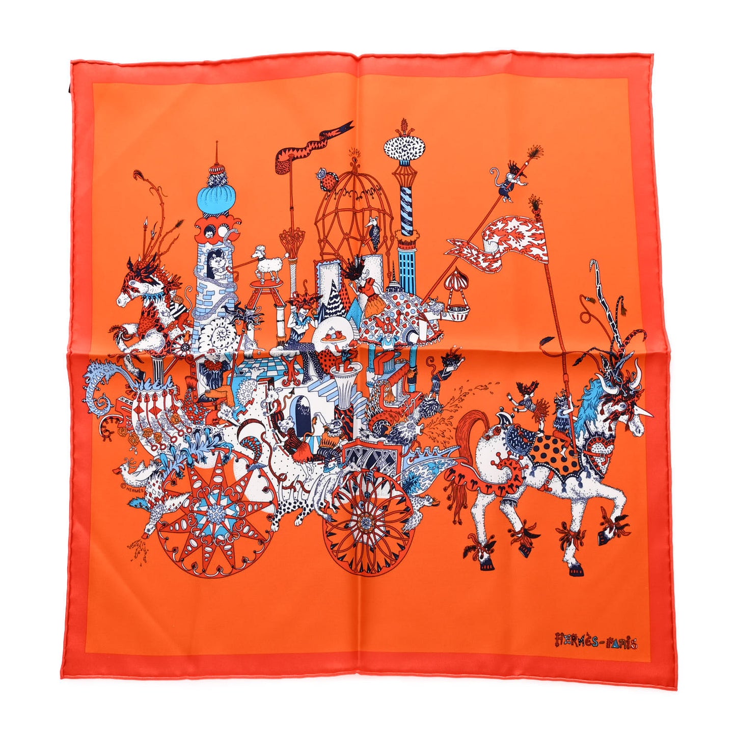 Silk La Folle Parade Zoom Pocket Square Orange Bleu White