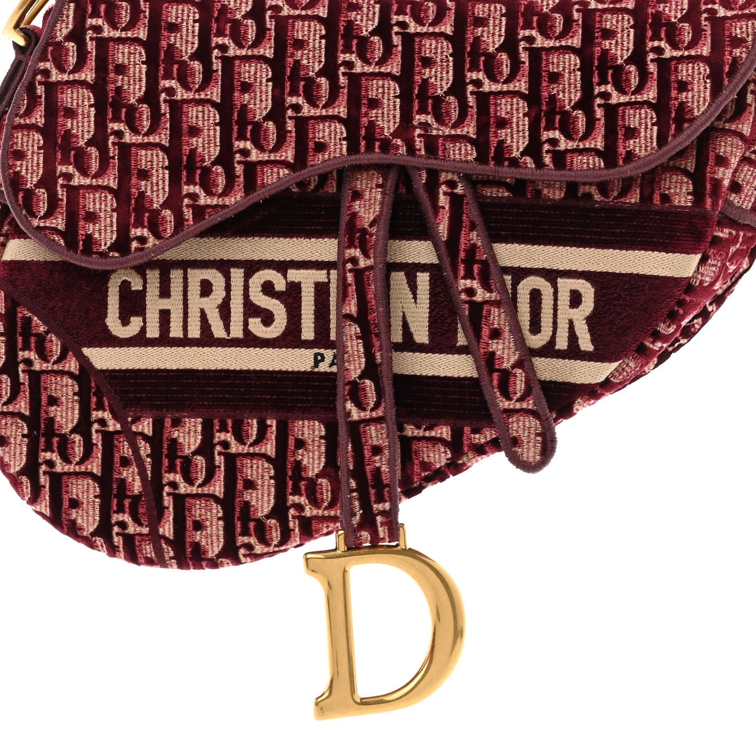 Christian Dior Velvet Oblique Saddle Bag Burgundy 8 of 12