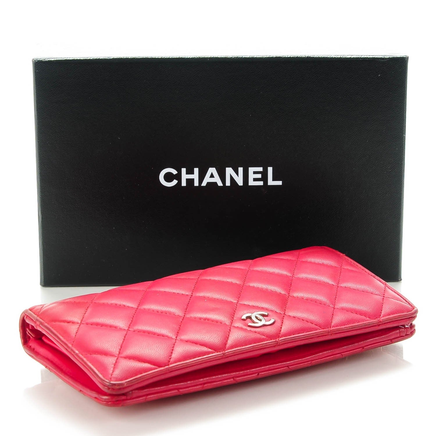 Chanel Lambskin Quilted Yen Wallet Red 4 of 13