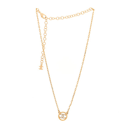 Chanel Crystal Metal CC Round Pendant Necklace Gold 3 of 5