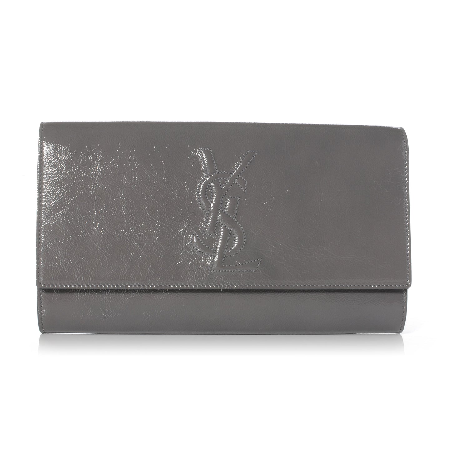 Textured Patent Belle de Jour Clutch Grey