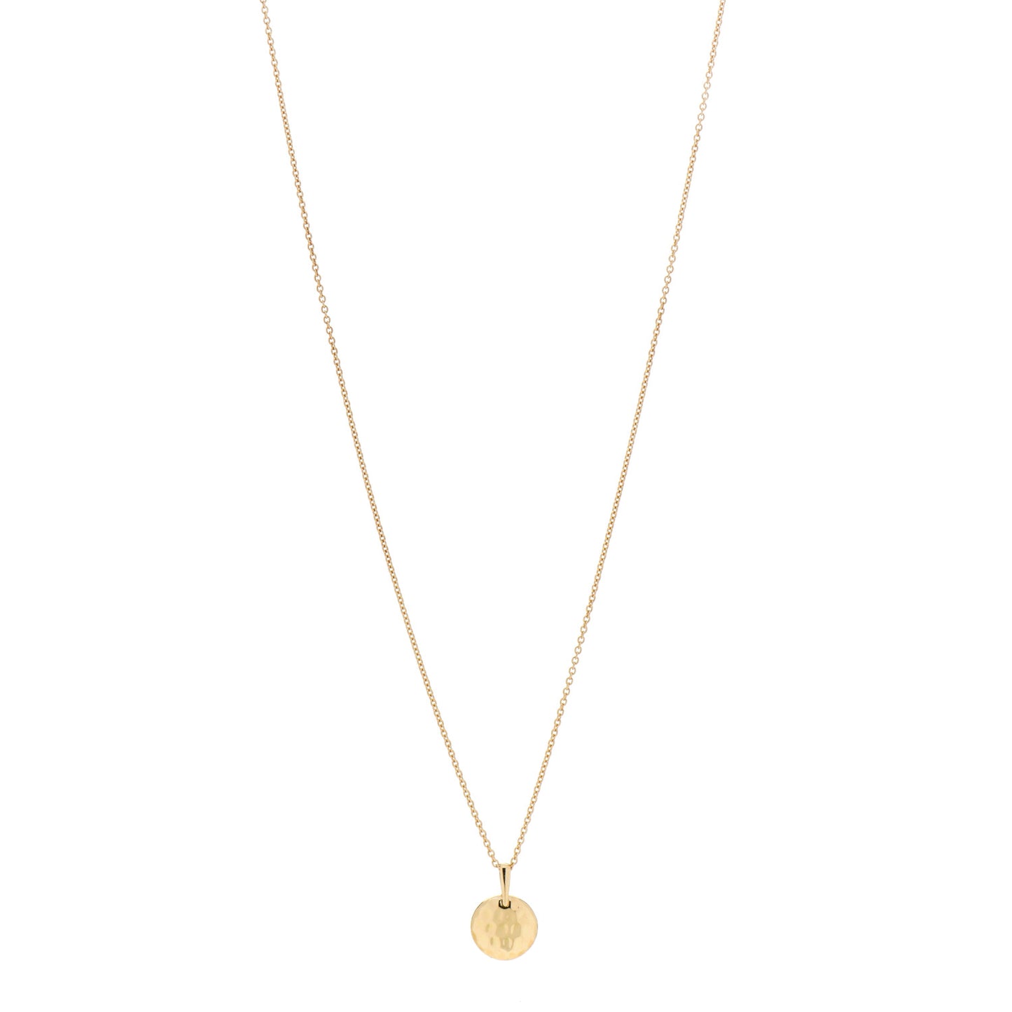 18K Yellow Gold Hammered Disc Pendant Necklace