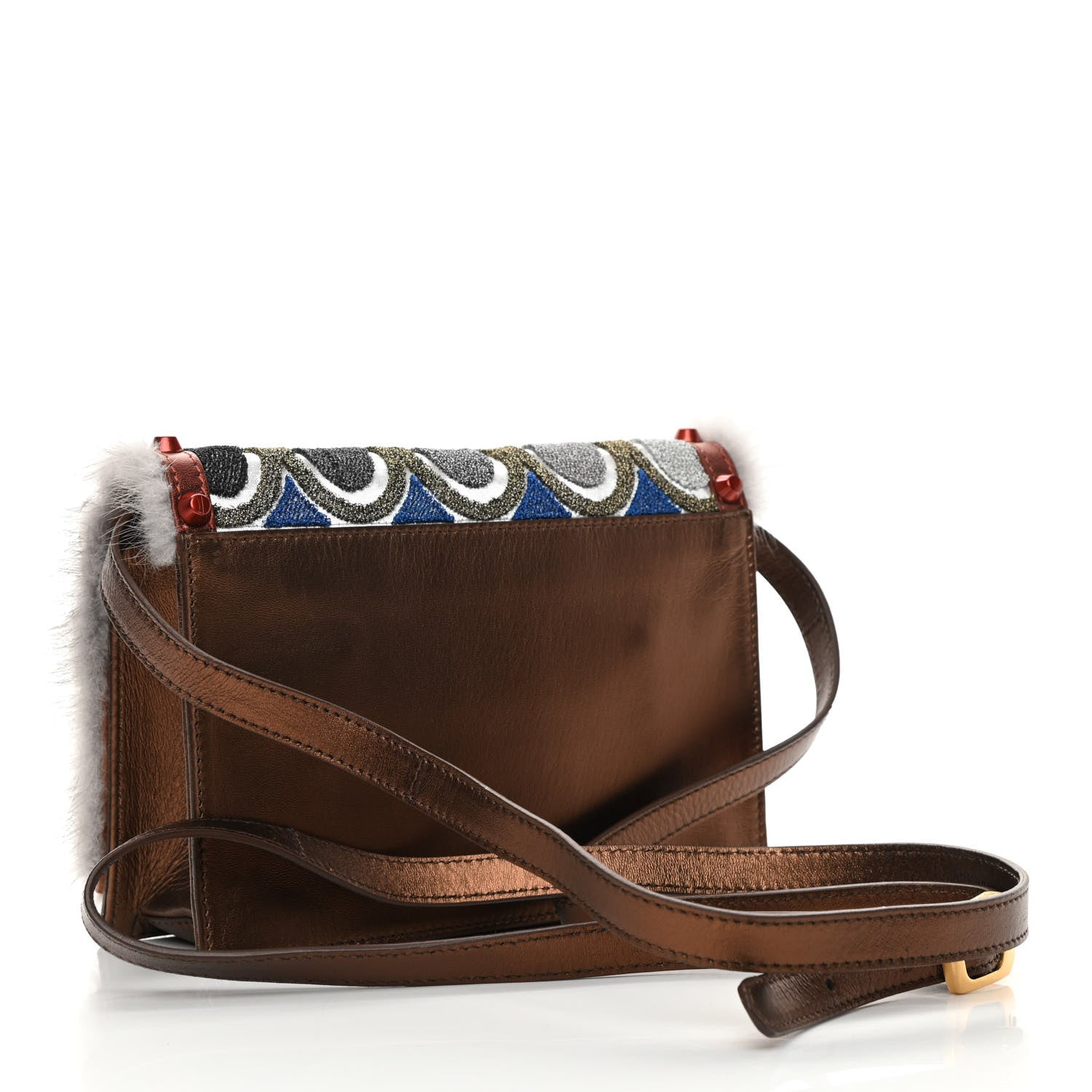 Fendi Metallic Calfskin Lame Mink Studded Daisy Clutch Multicolor 3 of 10