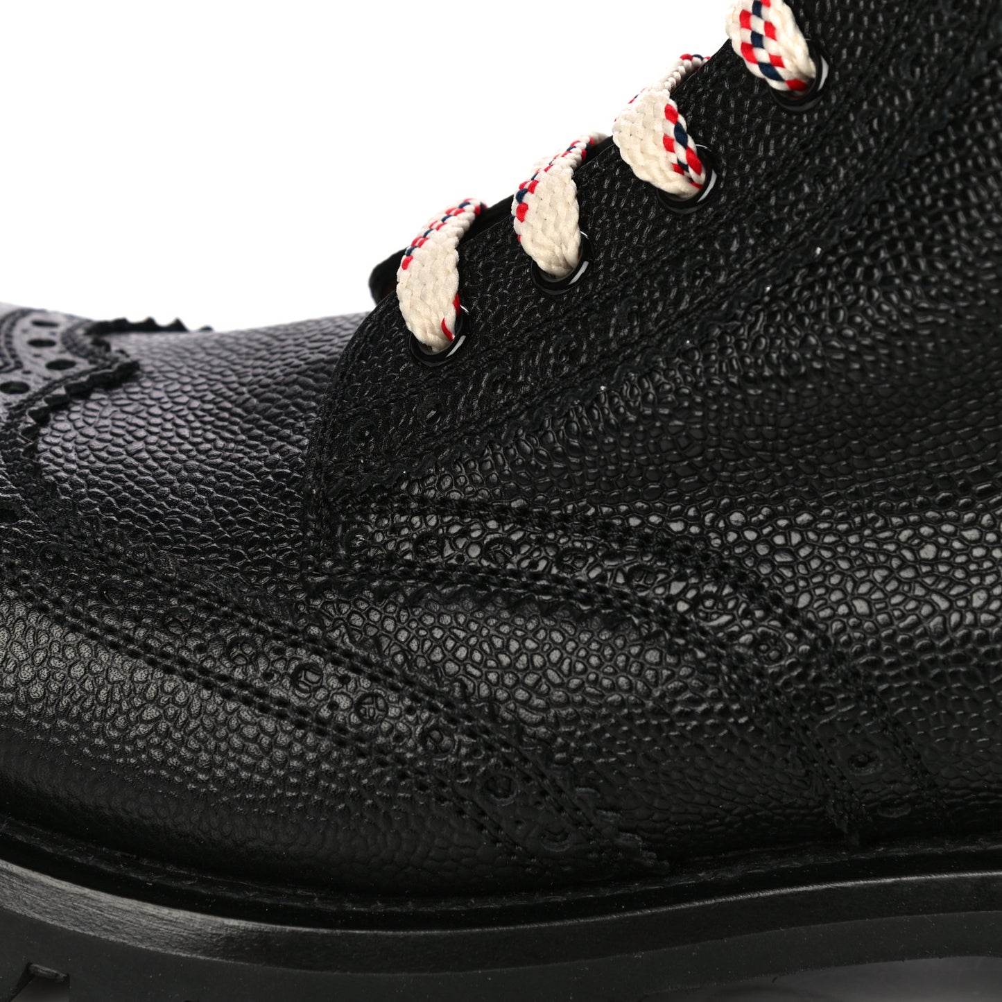 Grained Calfskin Mens Brogue Wingtip Lug Sole Boots 8 Black